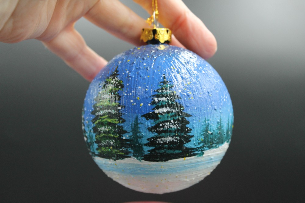 Handpainted snowmen/winter scene ornament