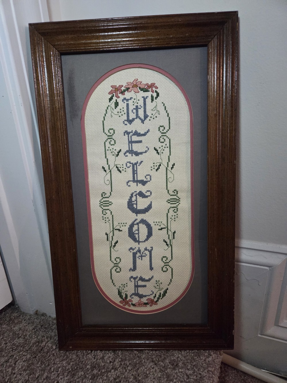 Vintage Needlepoint Welcome Sign