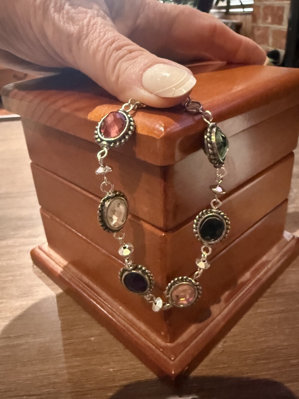 Bracelet Colored Jeweled Medallions Set in Silver