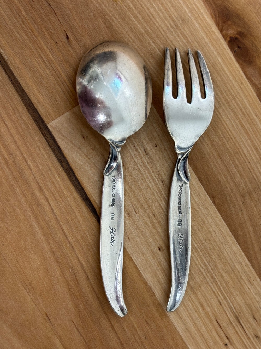 Childs Spoon Fork Set 1847 Rogers Bros Flair Silverplate Mid Century MCM