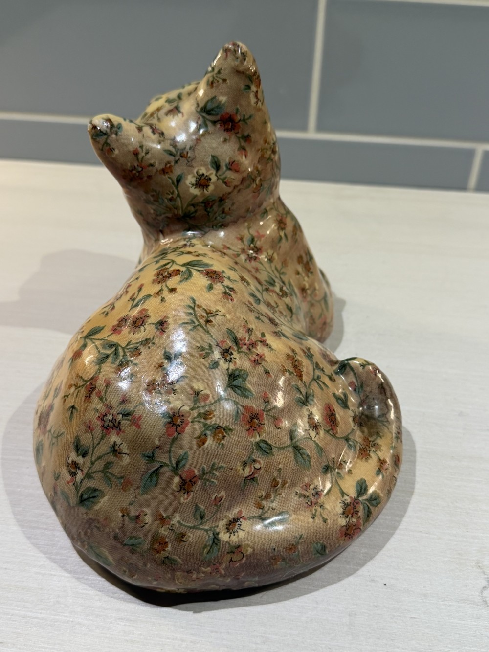 Vintage Floral Decoupage Figurine Cat 9’