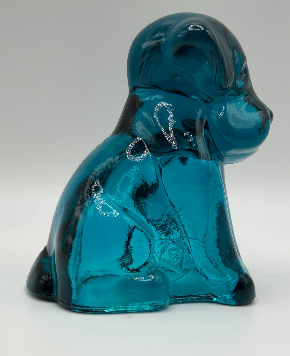 Boyd Glass Pooche the Dog Vintage Figurine - Translucent Teal Blue Art Glass