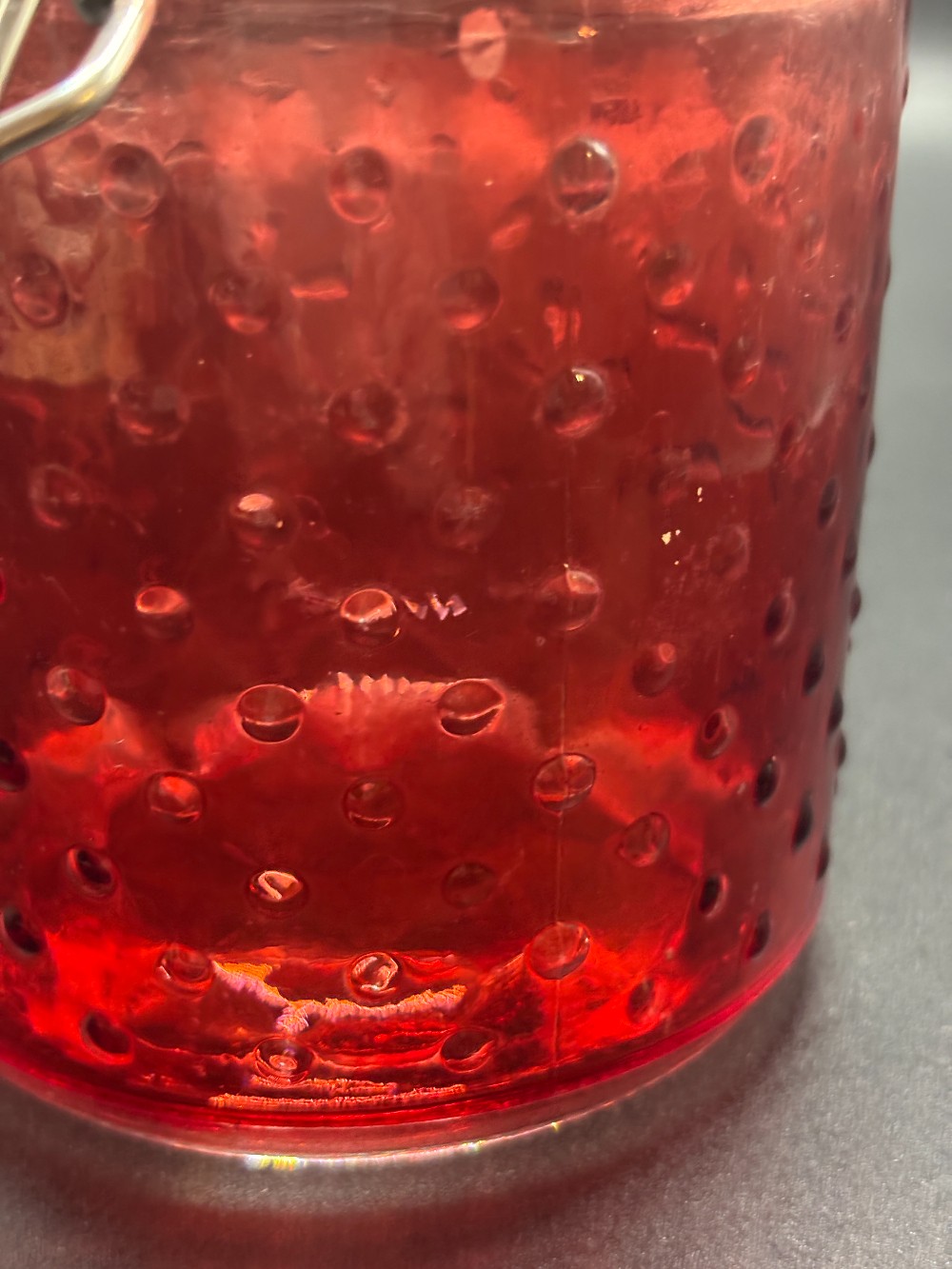 Kitchenware red hobnail glass flash painted cannister w/metal latch & seal
