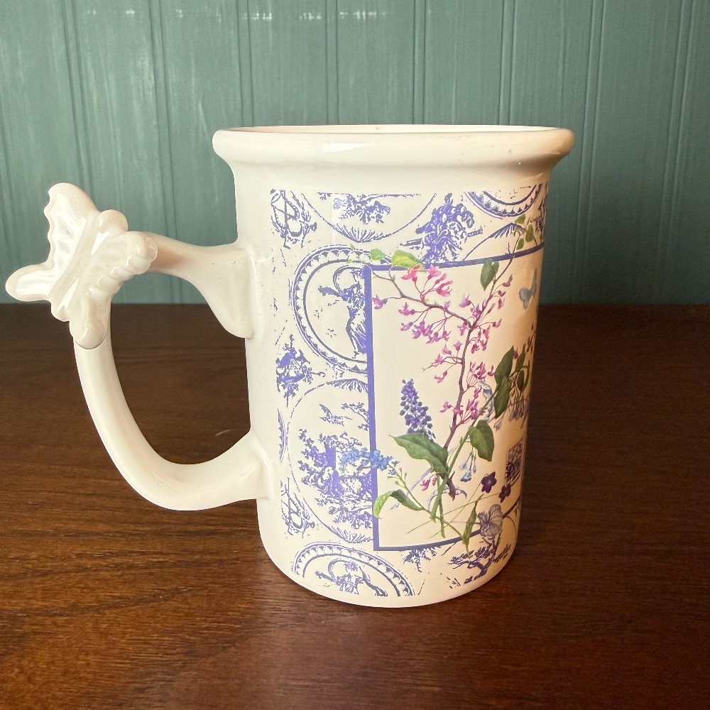 Houston Harvest Hallmark Blue Toile Butterfly Floral Mug