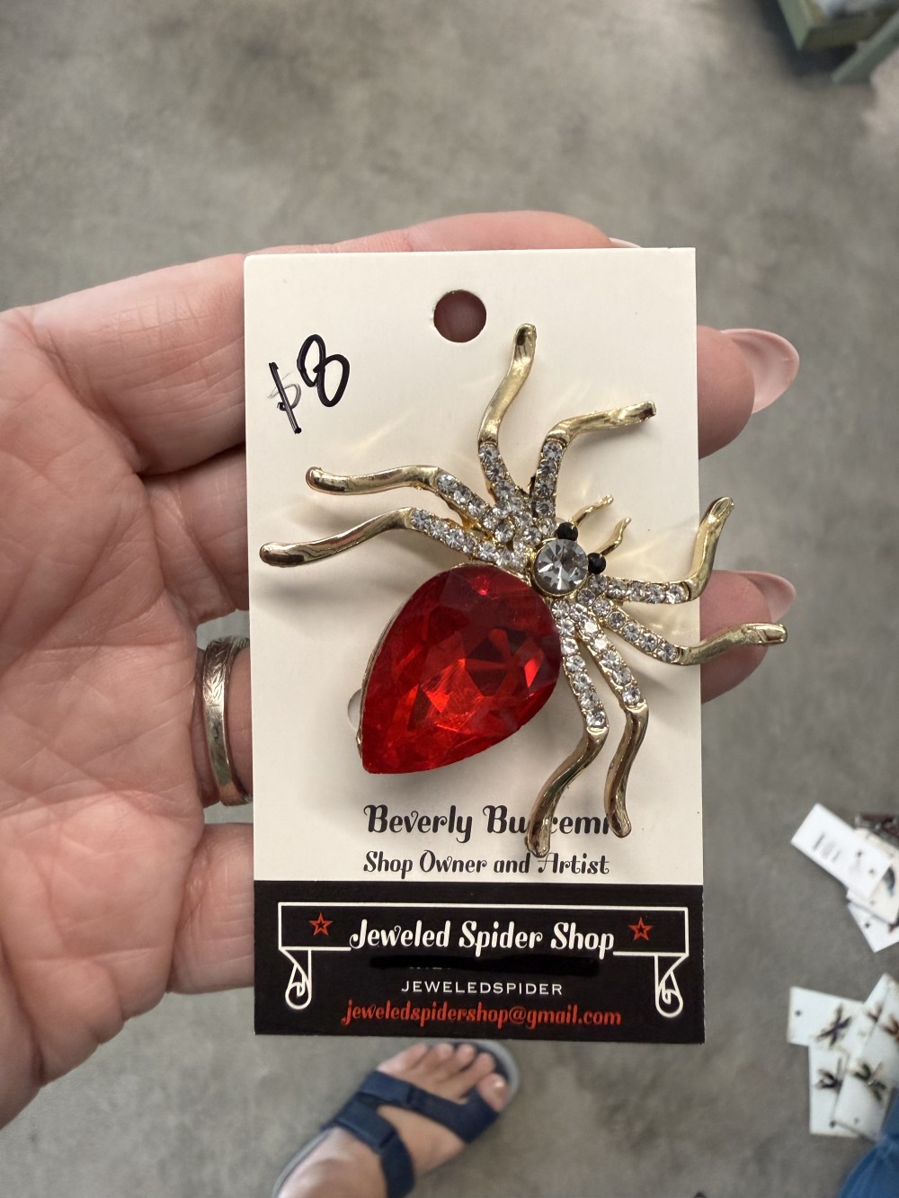 Brooch Pin- Spider Large Color Stone Rhinestone Gold