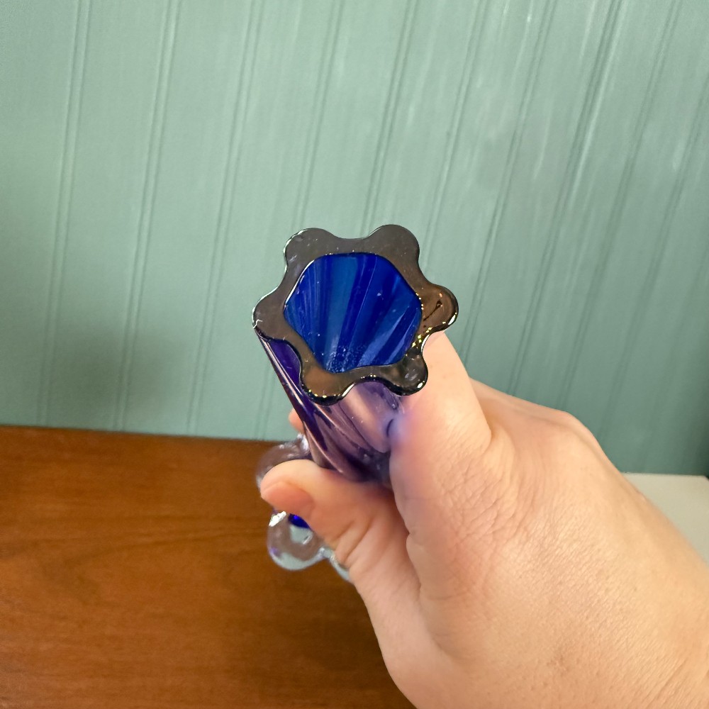 Cobalt Blue Swung Glass Bud Vase
