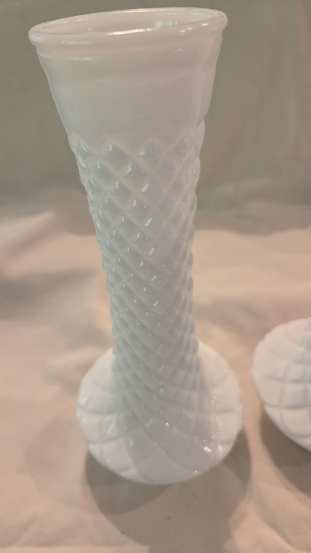 DO-1869 pair vtg milk glass vases