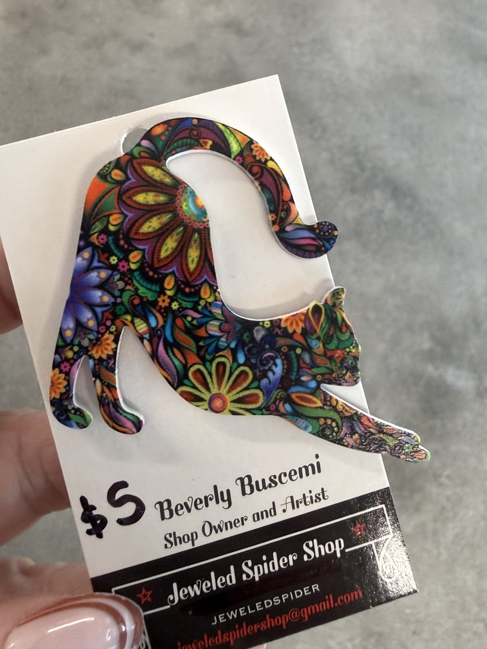 Brooch Pin - Cat Stretching in Acrylic Floral