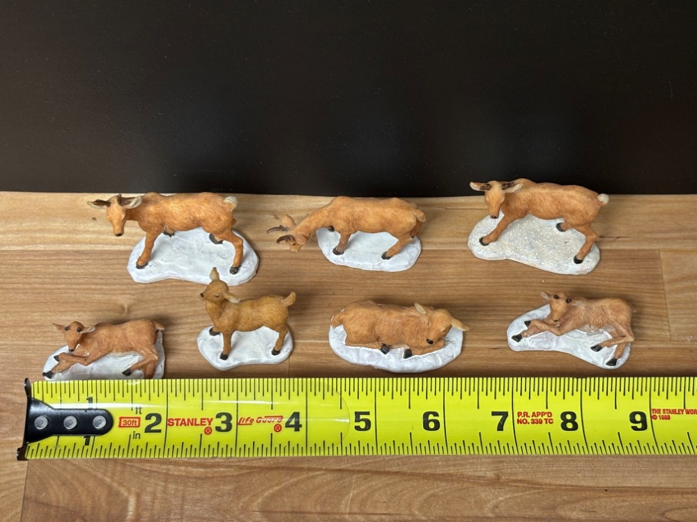 Christmas Village Miniature Deer & Fawn Figurines Set of 7 Snowy Woodland Animals