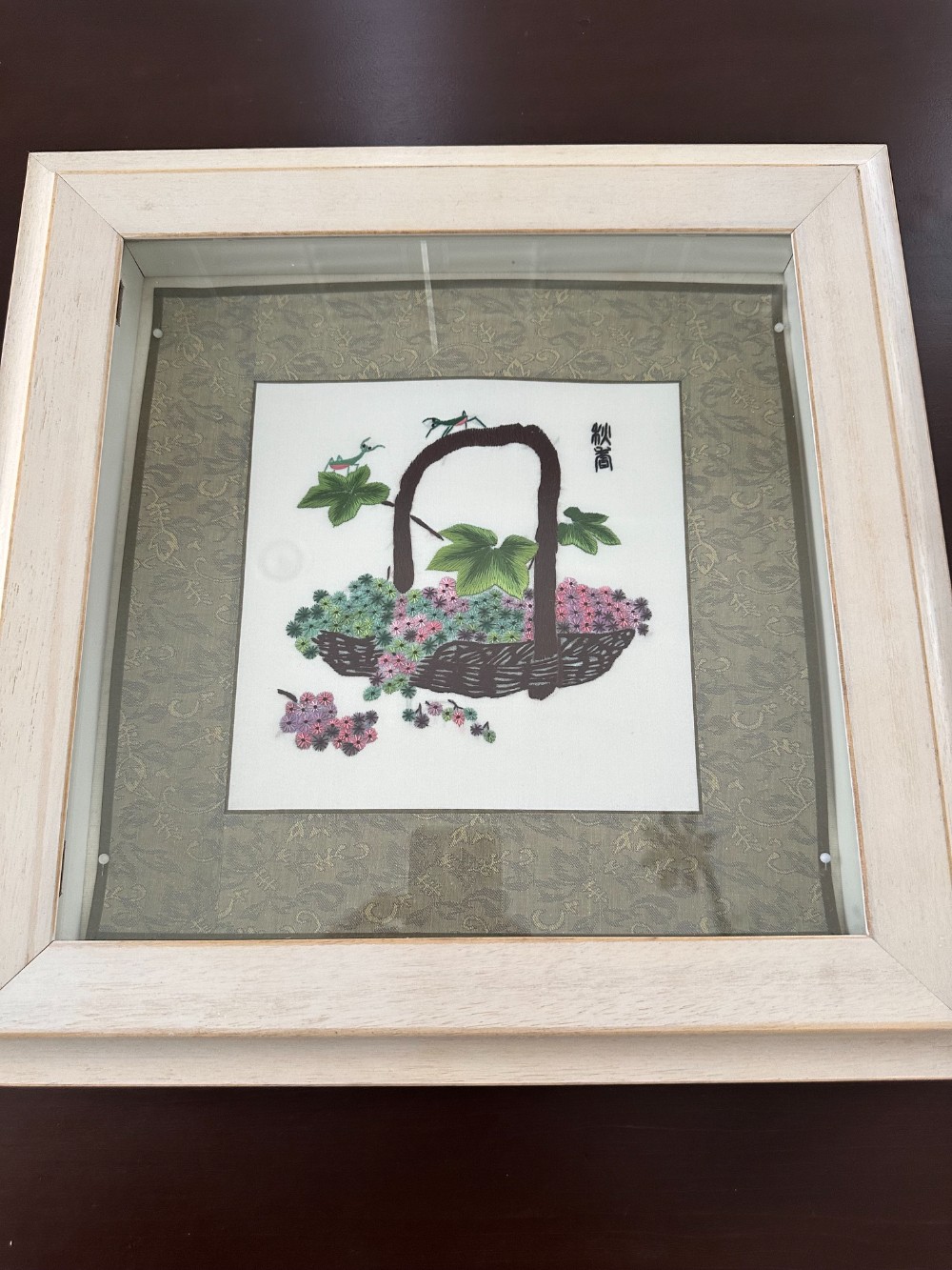 Vtg Asian Silk Embroidery in Shadow Box Frame