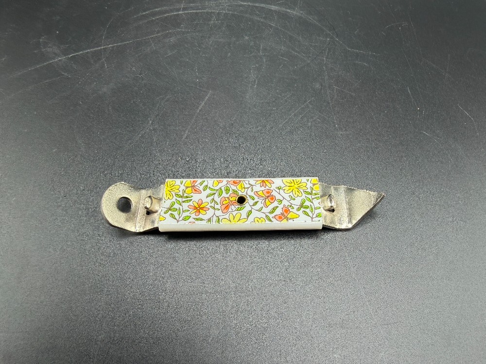 Vintage 1970s Magnetic Flower Power Church Key - Retro Orange & Yellow Floral Bottle Opener