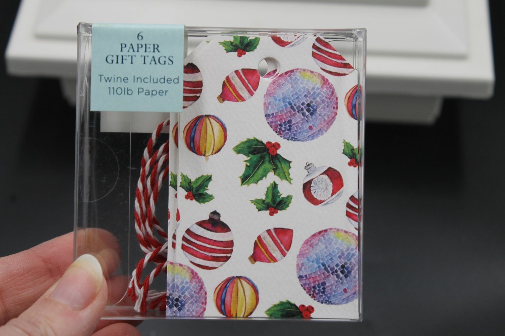 Watercolor style gift tags ornaments/disco ball/holly