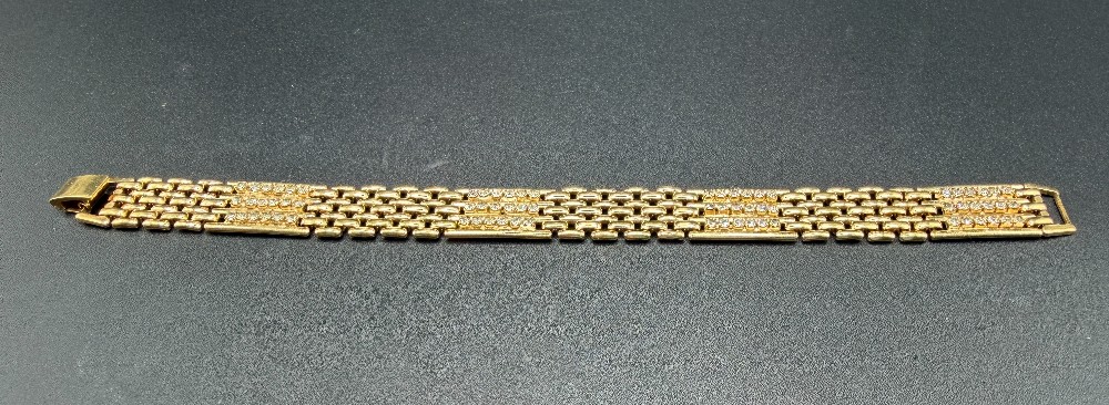 Vintage Gold Tone Rhinestone Panel Brick Link Bracelet - 1950s Mid-Century Gate Style