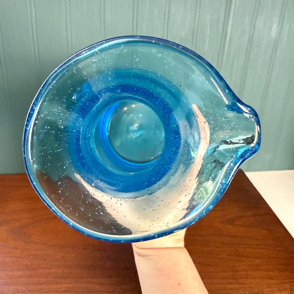 Blue Bubble Glass Carafe with Pinched Spout