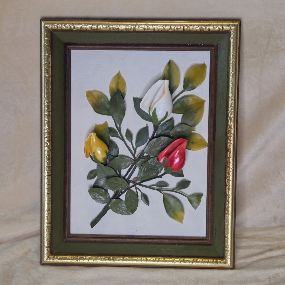 VTG Handmade 3D Seashell Rose Art