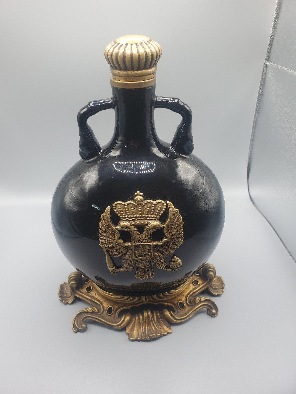 UWPF Glossy Black Porcelain Romanov Decanter