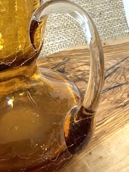 Blenko Amber Crackle Glass Pitcher