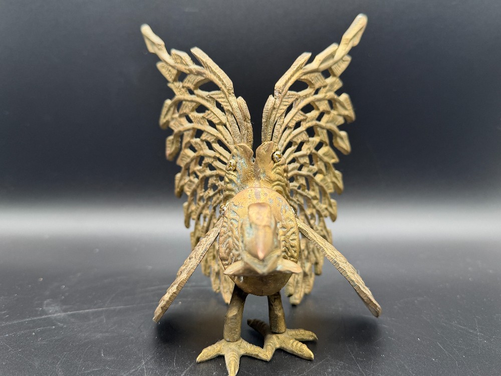 Mid-Century Open-Lattice Brass Fighting Roosters Gamecocks- Pair