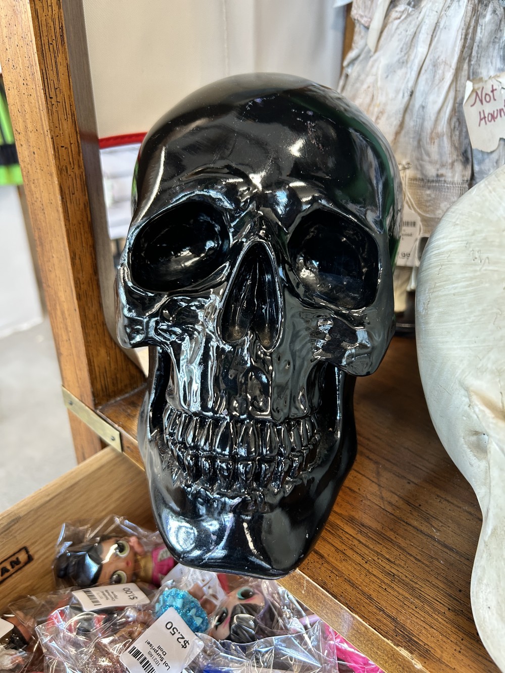 Large Glossy Black Halloween Skull