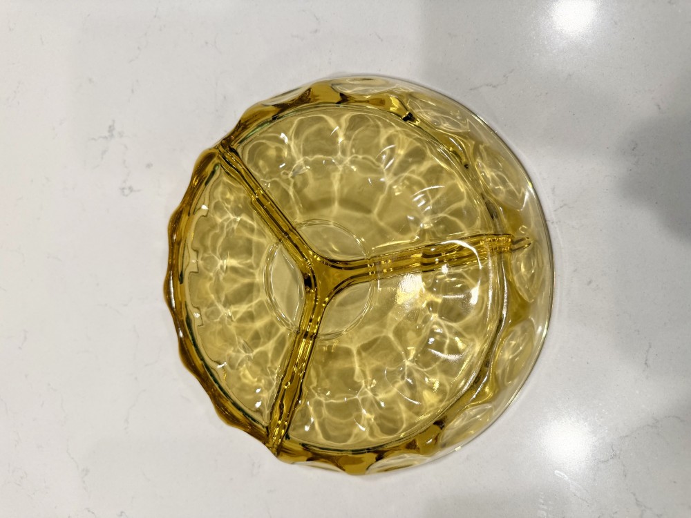 Mid-Century Hazel-Atlas Amber Glass Divided Relish Dish