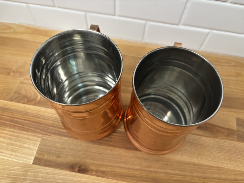 Copper Beer Mugs Set of 2 – Vintage Stainless Steel Lined Tankards 5.5” Moscow Mule Cups