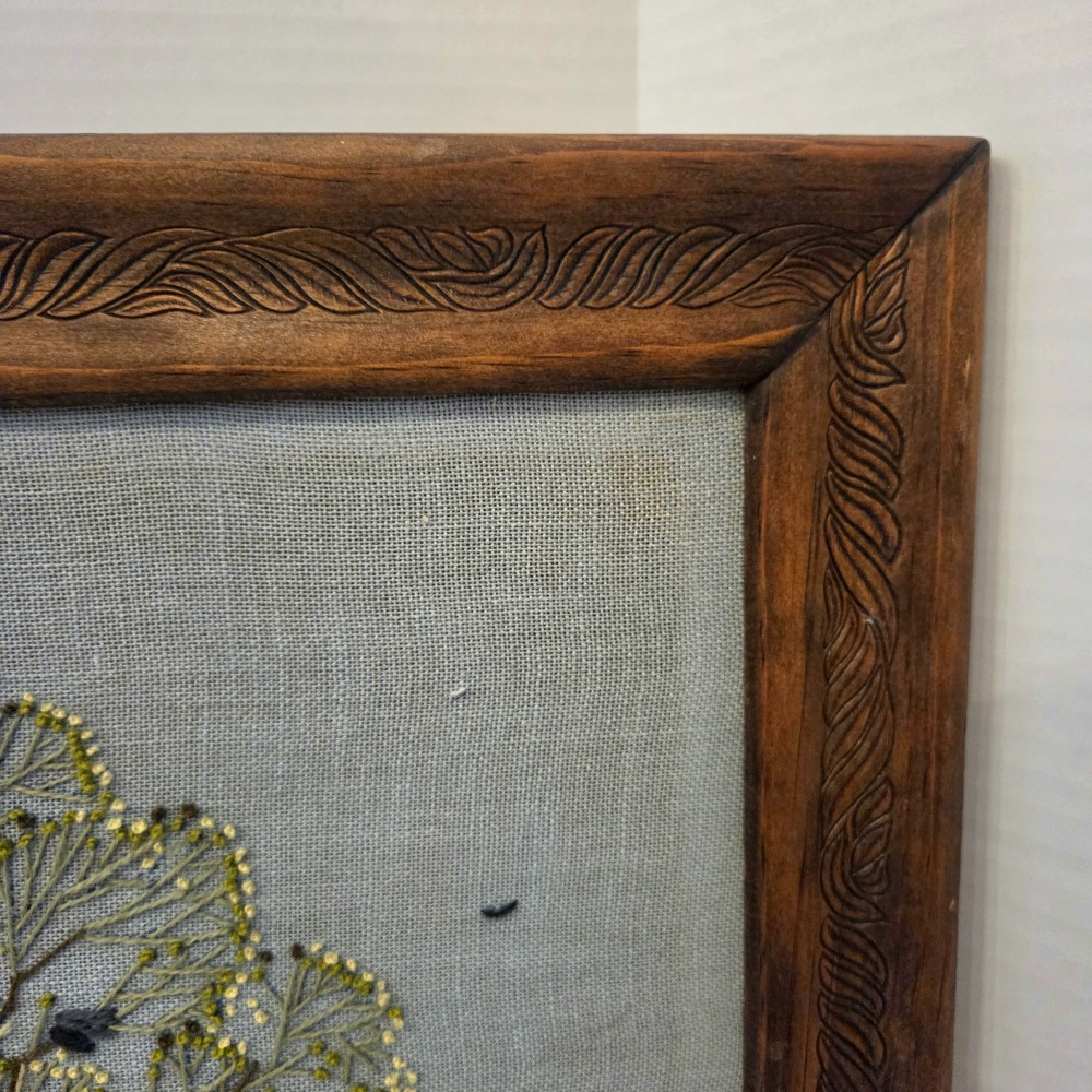 VTG Crewel Paragon Waking Willow Tree Blue Sky Embroidered Framed No Glass