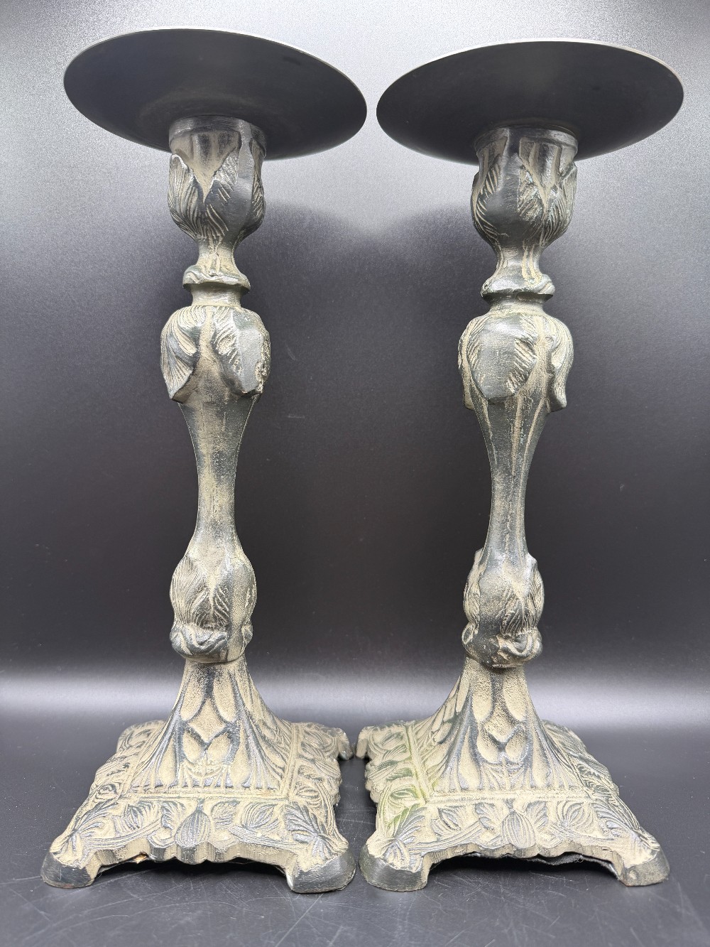 French Country Pillar Candle Holders - Ornate Baroque Style Altar Candlesticks