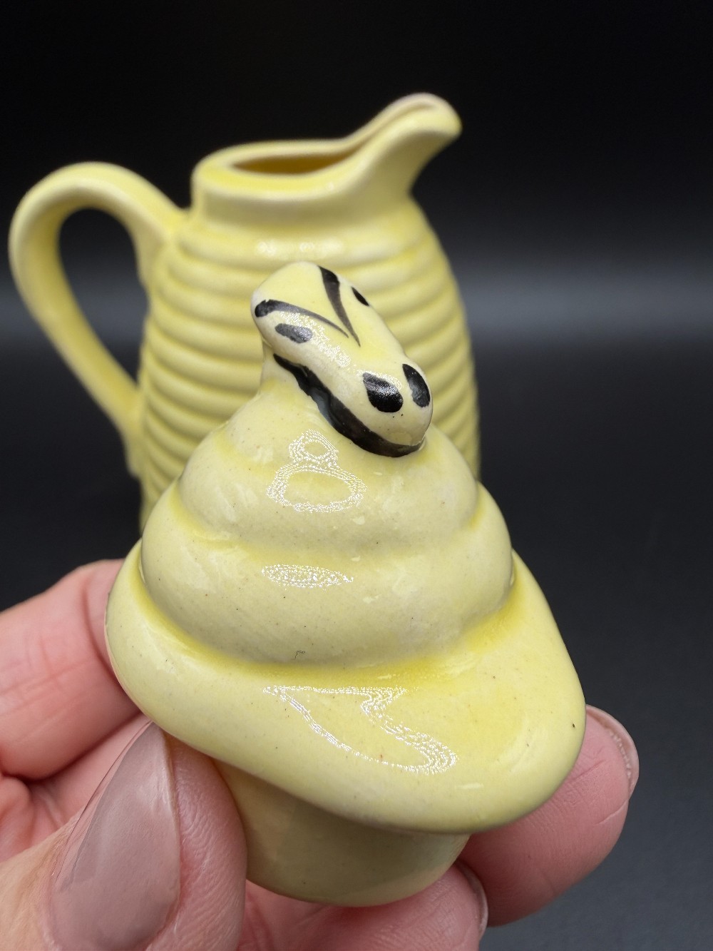 Vintage 1950s Yellow Ceramic Beehive Honey Pot Syrup Pitcher with Lid