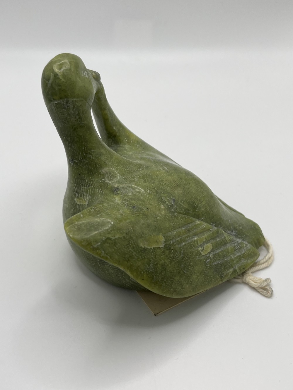 1985 Inuit green soapstone duck