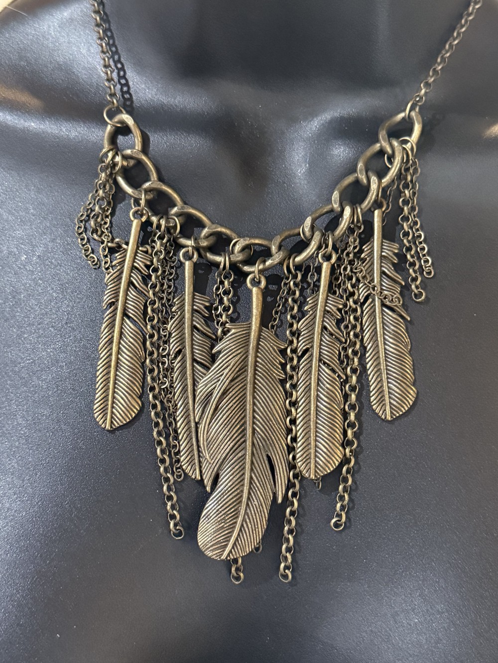 Necklace - Bronze Feathers and Chains