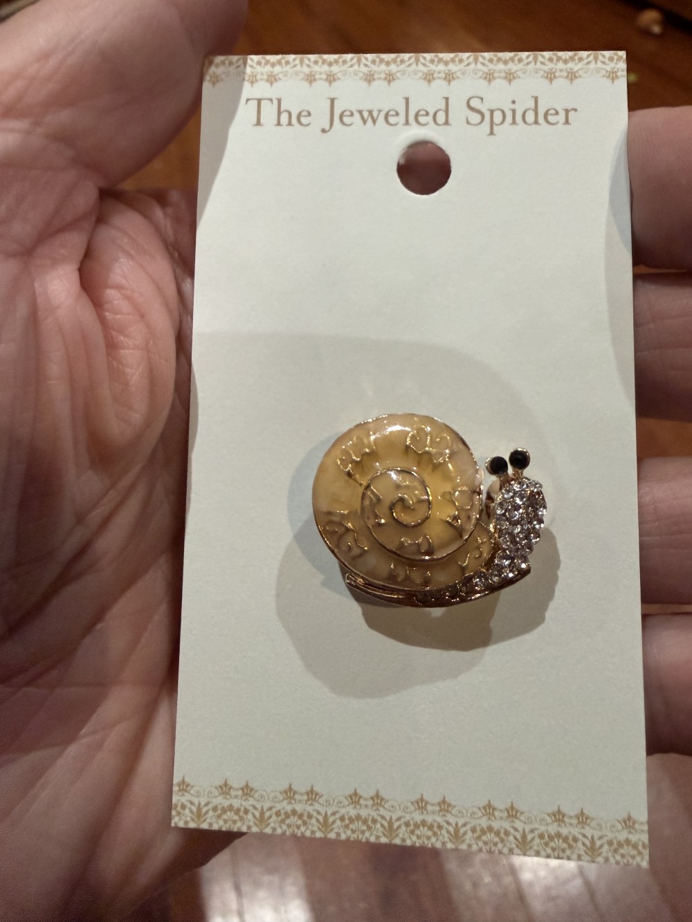 Brooch Pin - Snail in Cream Enamel & Rhinestones