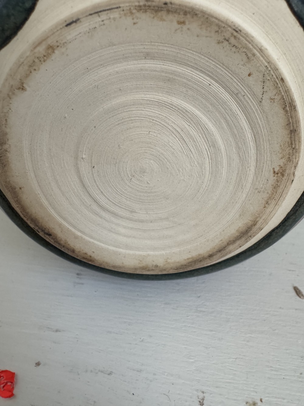 POTTERY TEAPOT, GREEN/BROWN BAMBOO HANDLE