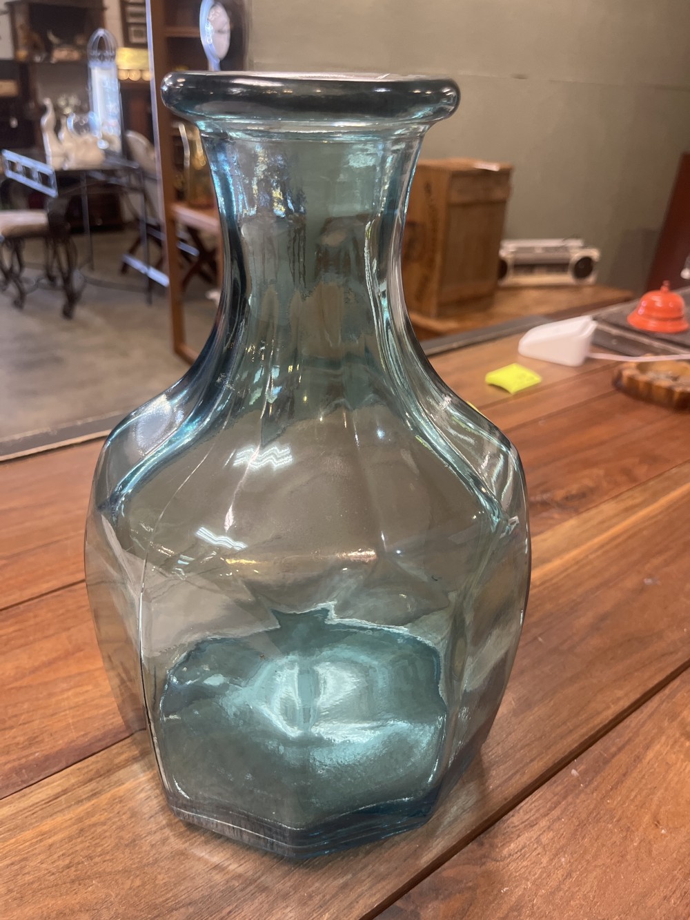 VivaTerra Zeta Geometric Blue Glass Vase
