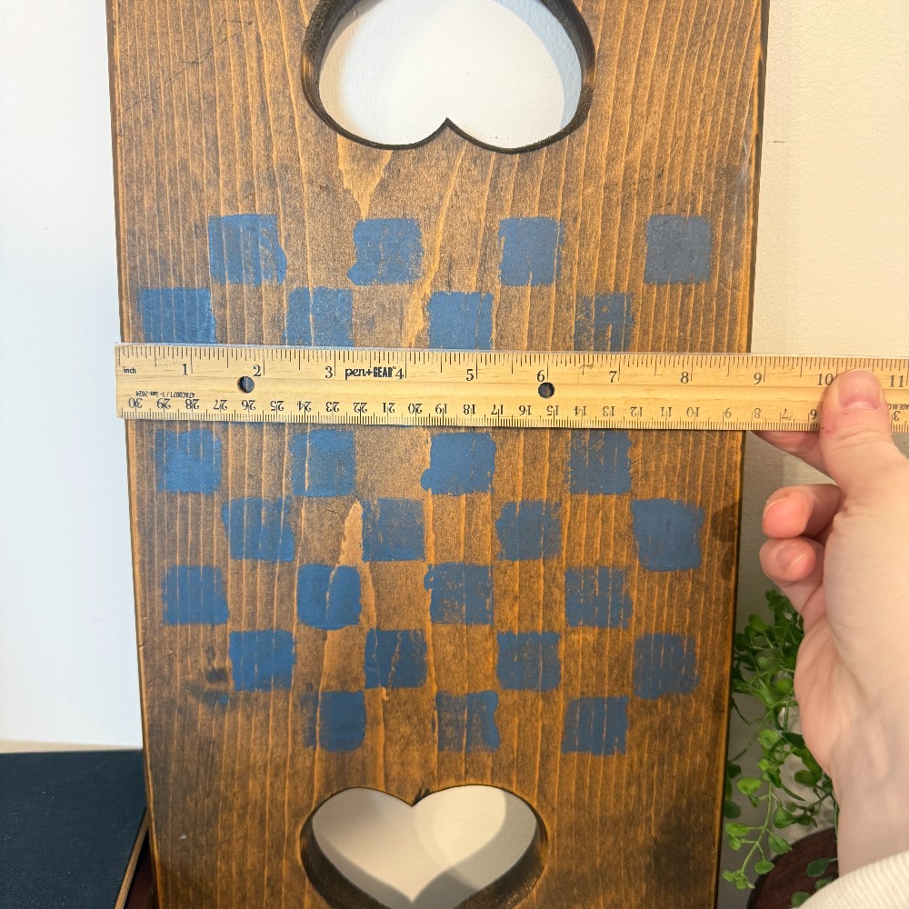 Folk Art Wooden Checkerboard with Heart Cutouts