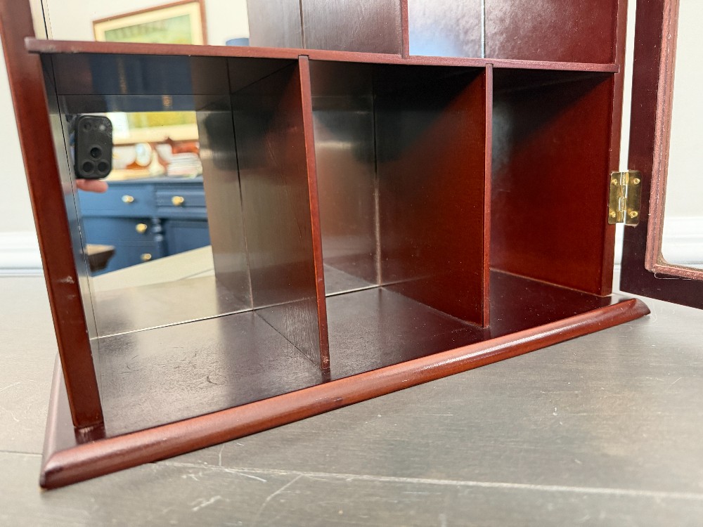 Vintage Wall-Mounted Mirrored Wooden Curio Trinket Cabinet