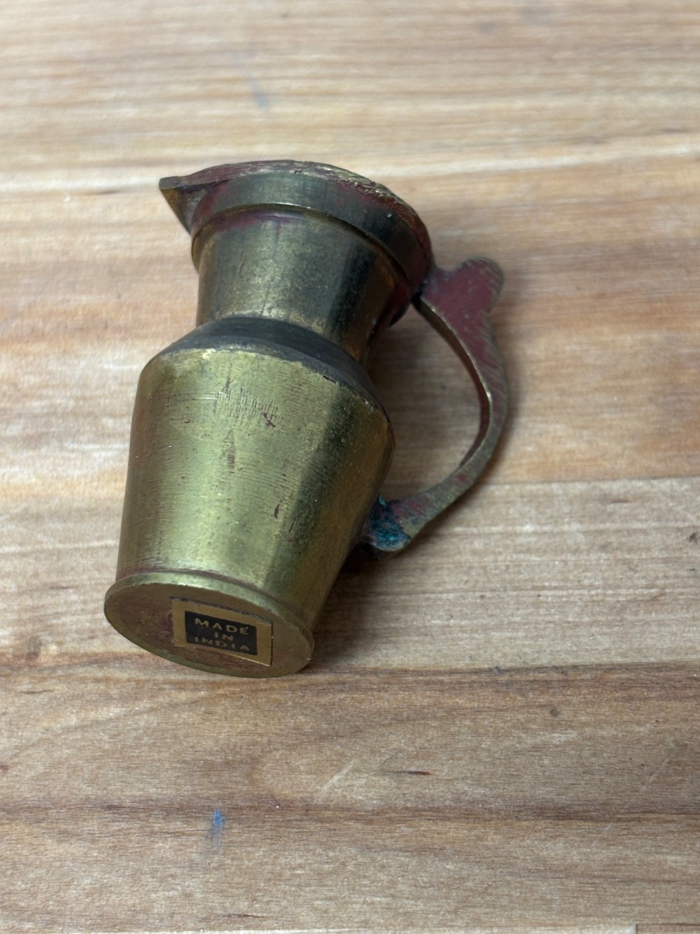 Miniature Vintage Brass Water Pitcher Ewer with Fixed Lid Made in India Dollhouse Decor