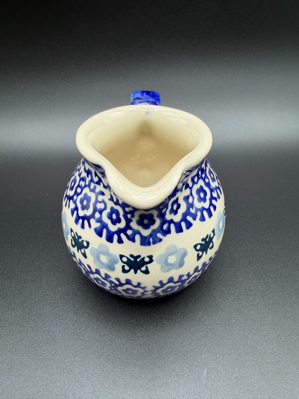 Manufaktura Polish Pottery Blue Butterfly & Floral Creamer Pitcher