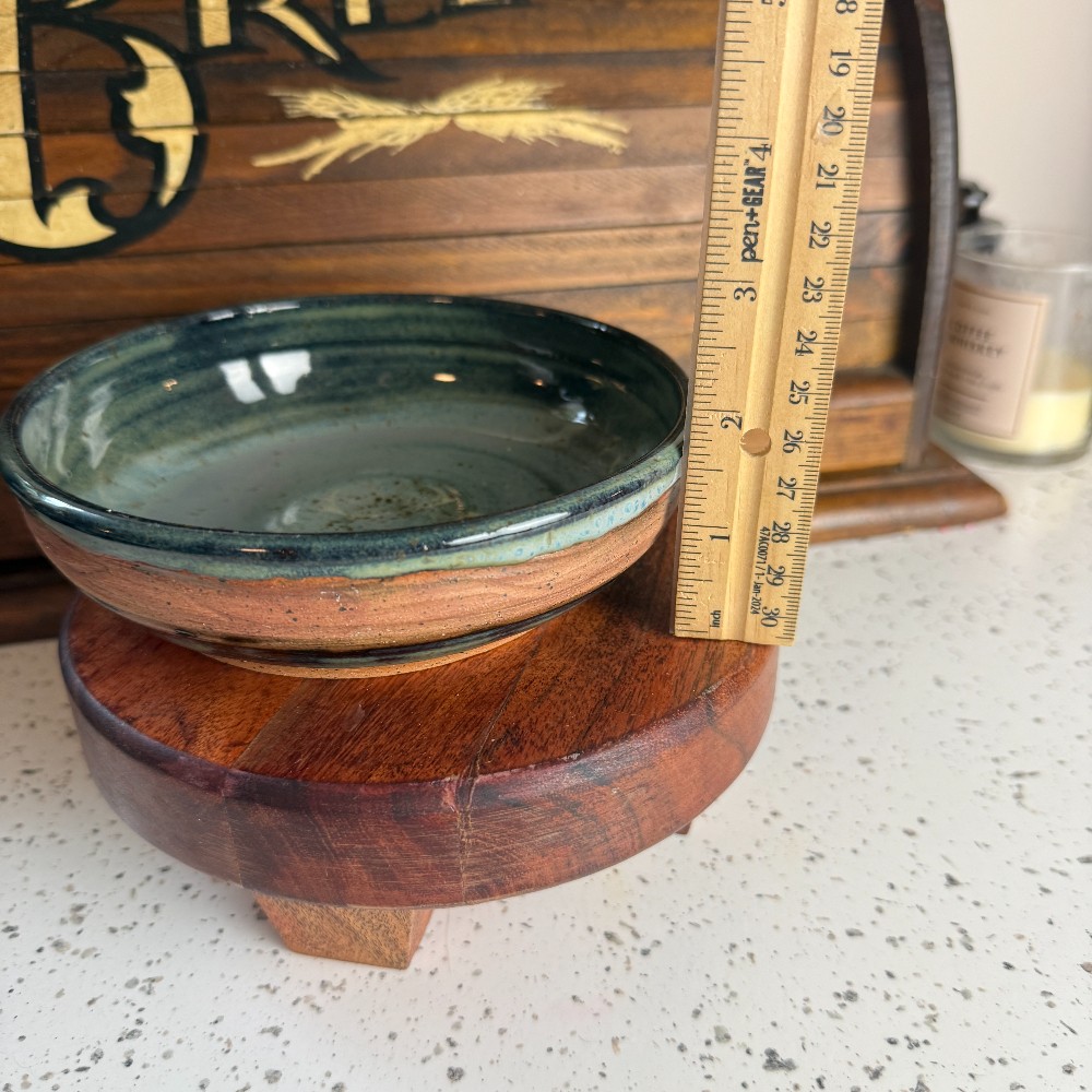 Signed Studio Pottery Bowl Blue Green Glaze