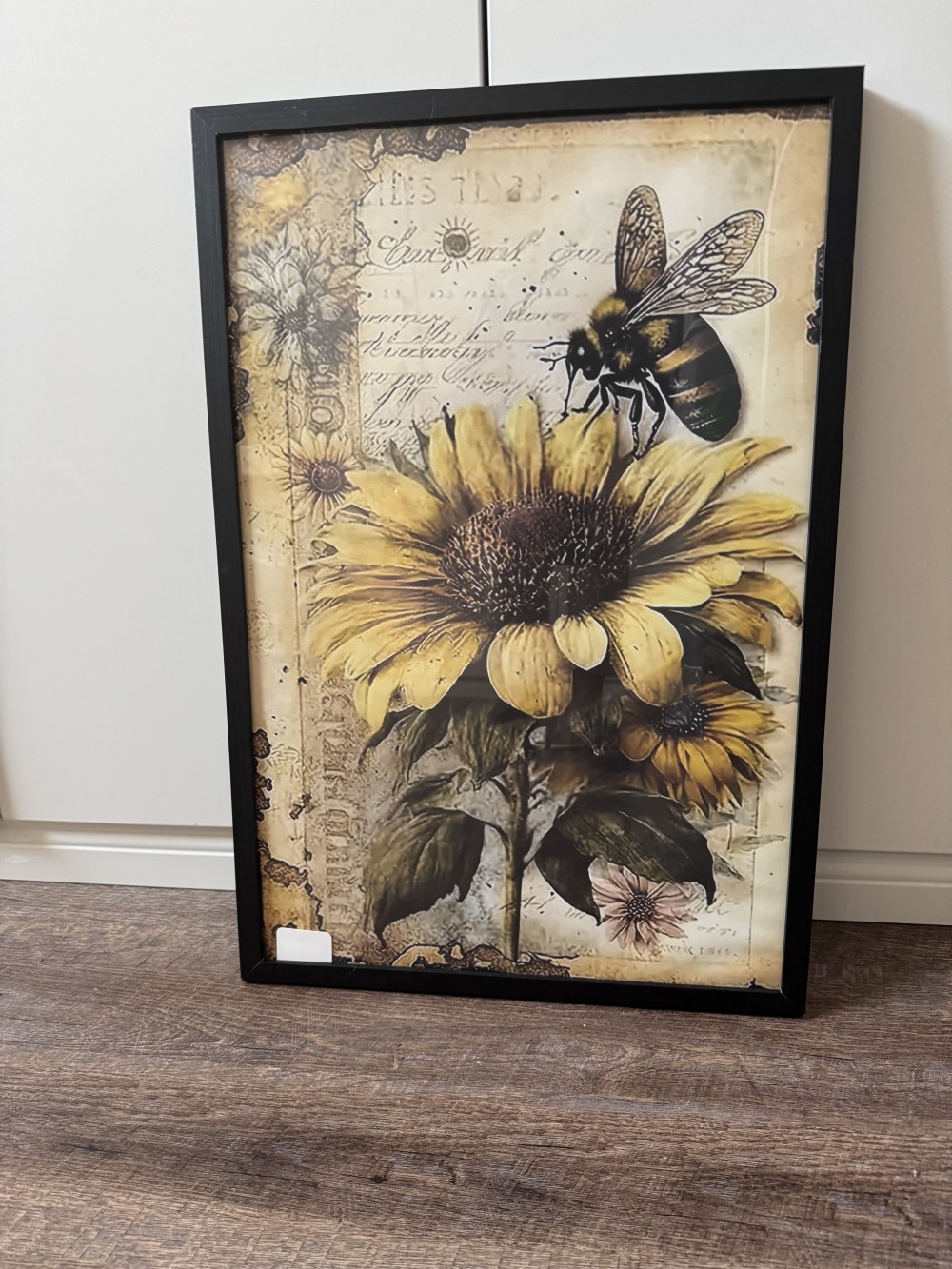 BUMBLE BEES AND SUNFLOWERS, FRAMED CANVAS