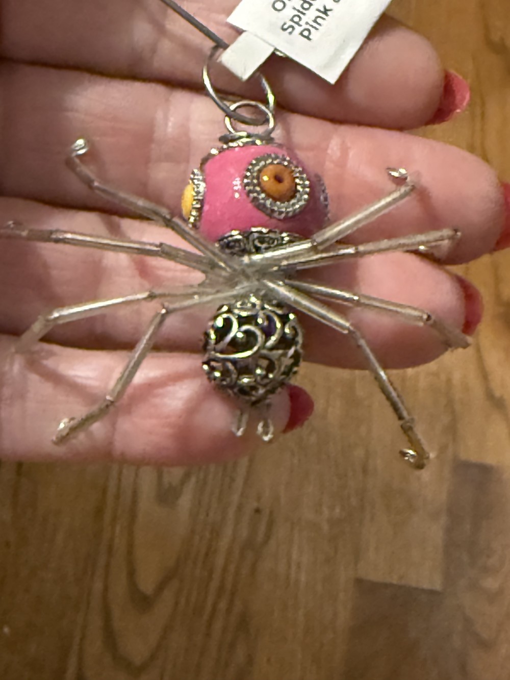 Ornament Spider Bright Pink & Silver