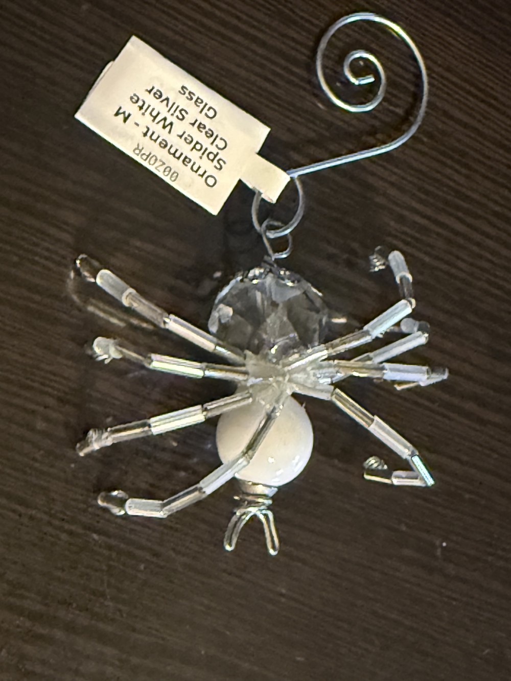 Ornament - M Spider White Clear Silver Glass
