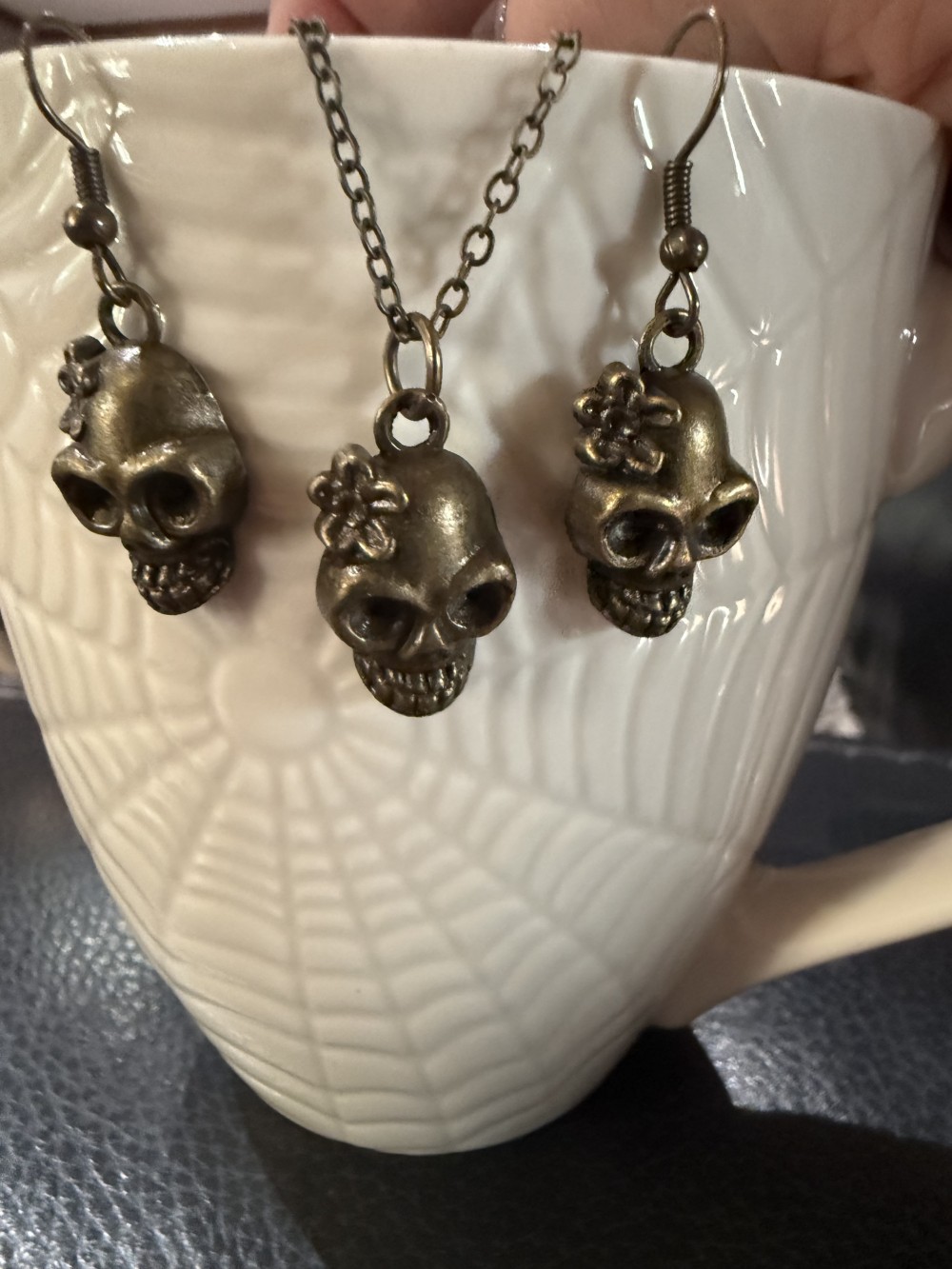 Necklace & Earrings Set Bronze Sugar Skulls