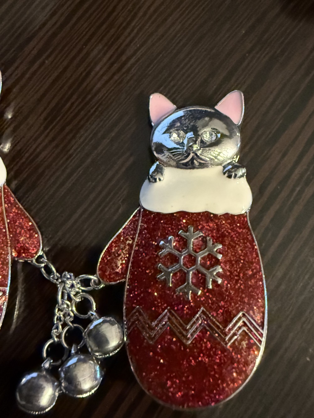 Brooch Pin Cat Winter Mitten Set