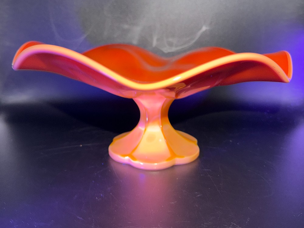 Vintage L.E. Smith Bittersweet Orange Glass Compote Bowl - MCM Simplicity Cadmium Glow