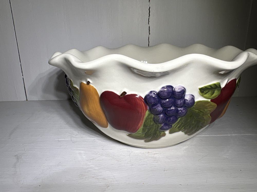 Home Interior Sonoma Villa Earthenware Ceramic Serving Bowl Raised Fruit Pattern