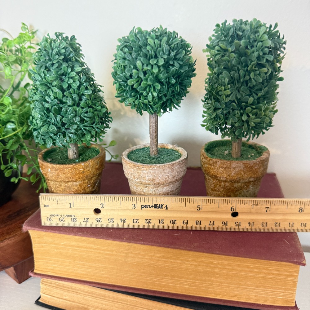 Miniature Faux Boxwood Topiaries, Set of 3