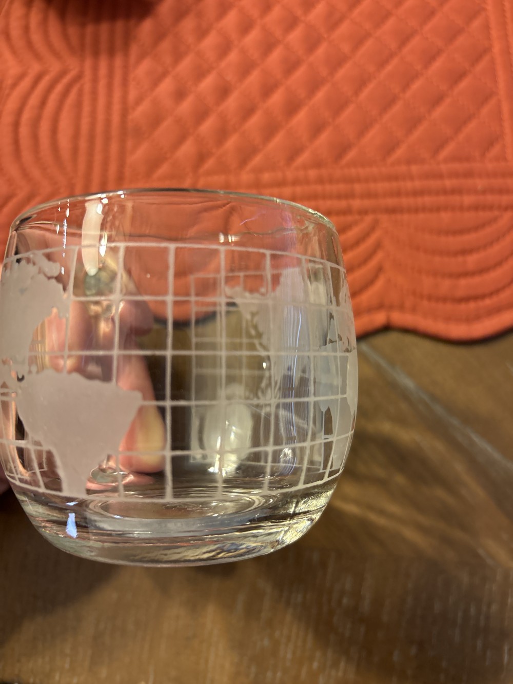Nestle Etches Globe World Glass Mug VIntage 3 inch diameter