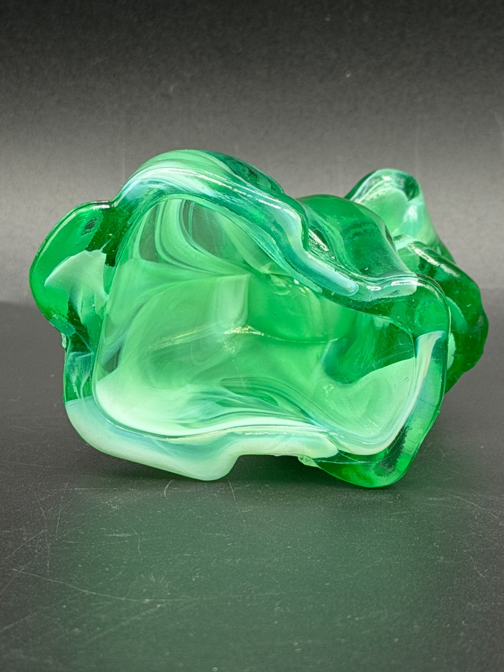 Boyd Glass Pooche the Dog Vintage Figurine - Emerald Green Slag Art Glass
