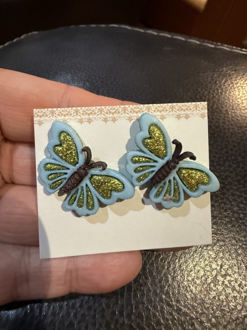 Stud Earrings  - Butterfliesm Butterfly Teal Glitter Green Acrylic