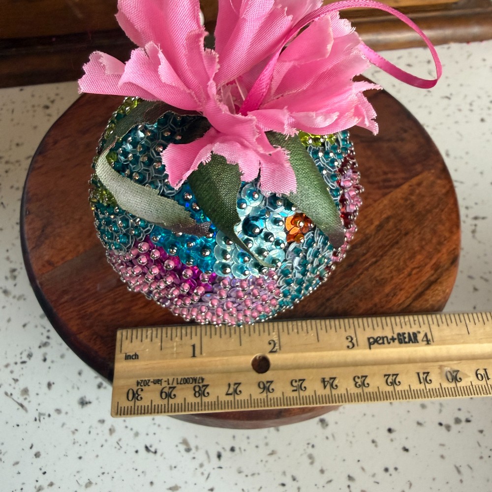 Vintage Handmade Sequin Beaded Push Pin Ornament